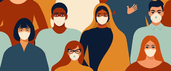 Illustration of people of different ethnicities wearing masks