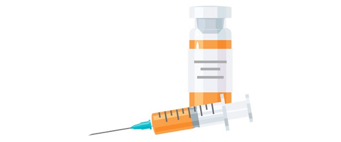 Drawing of syringe and vial with vaccine in